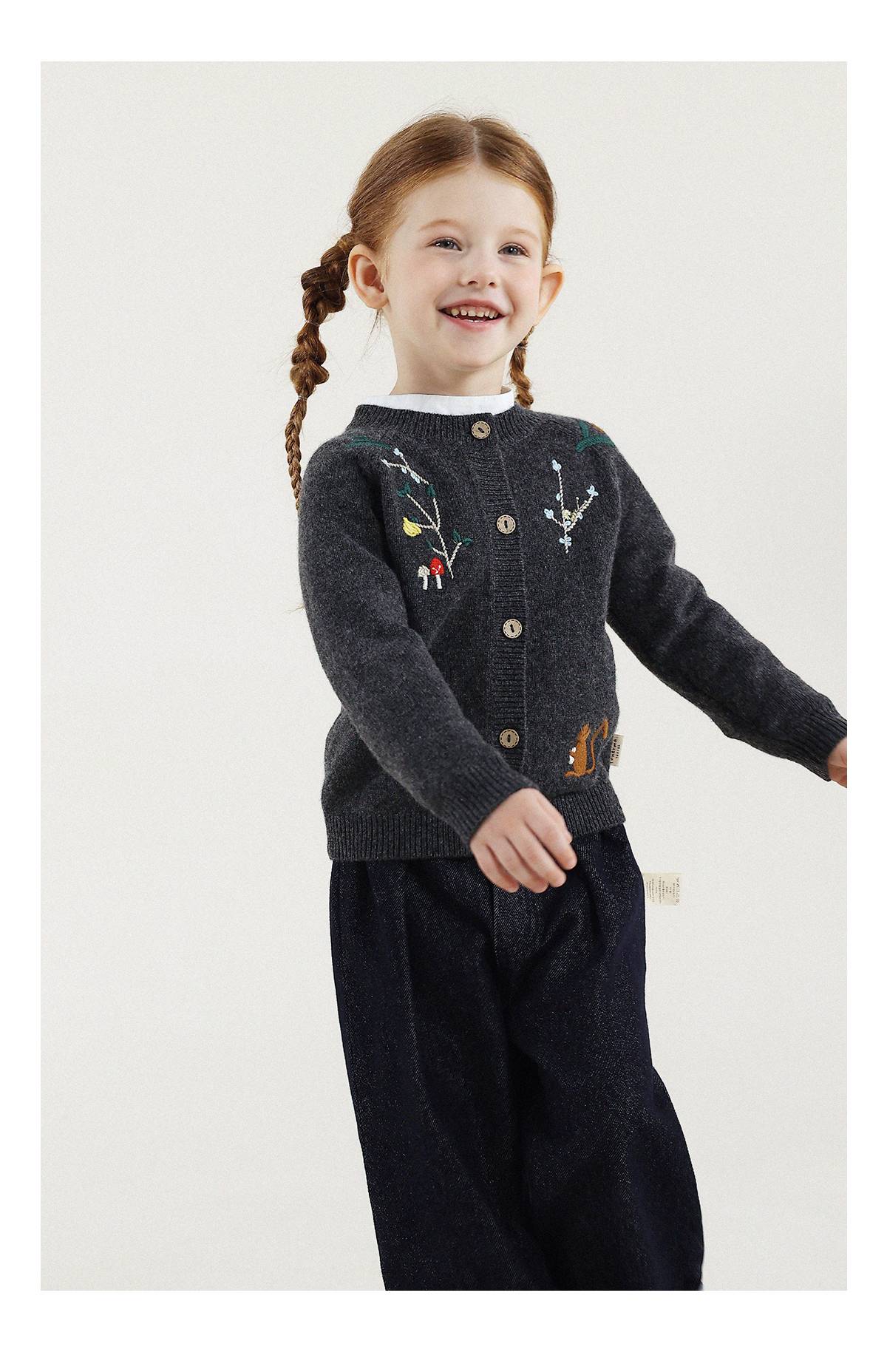 -長袖カーディガン ウール混紡 刺繍デザイン クルーネック【mh0011343】 - mamahalo shop - カーディガン・パーカー -  べビー服 - 子供服 - 男の子 - 女の子