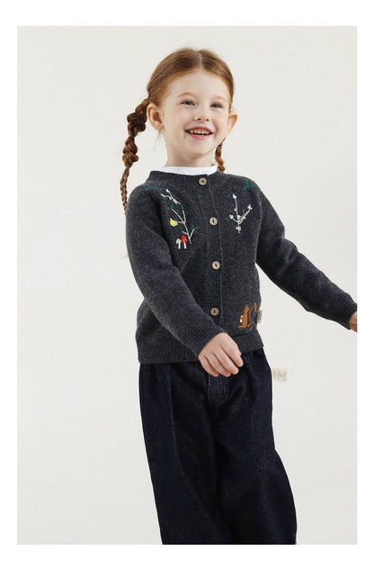 -長袖カーディガン ウール混紡 刺繍デザイン クルーネック【mh0011343】 - mamahalo shop - カーディガン・パーカー -  べビー服 - 子供服 - 男の子 - 女の子