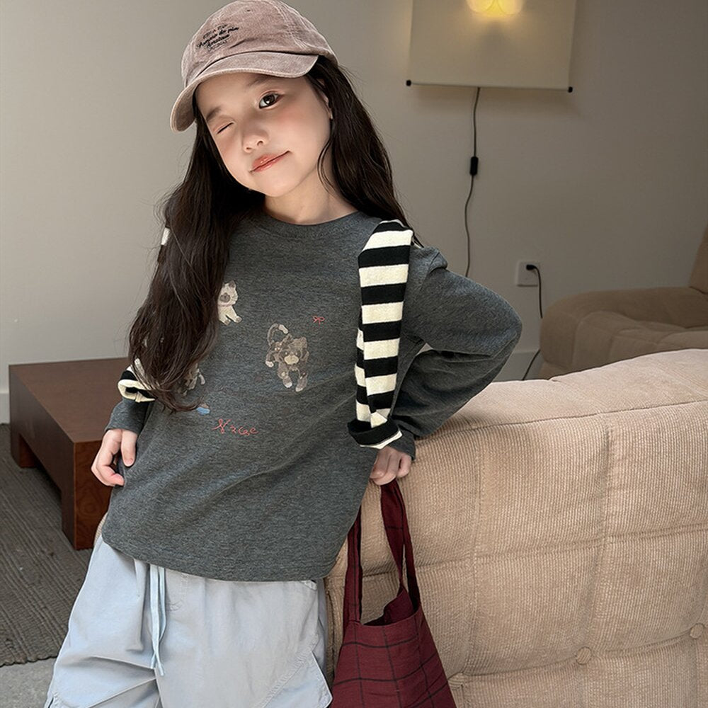 キッズ ジュニア キャットプリント 長袖Tシャツ【mh0014430】