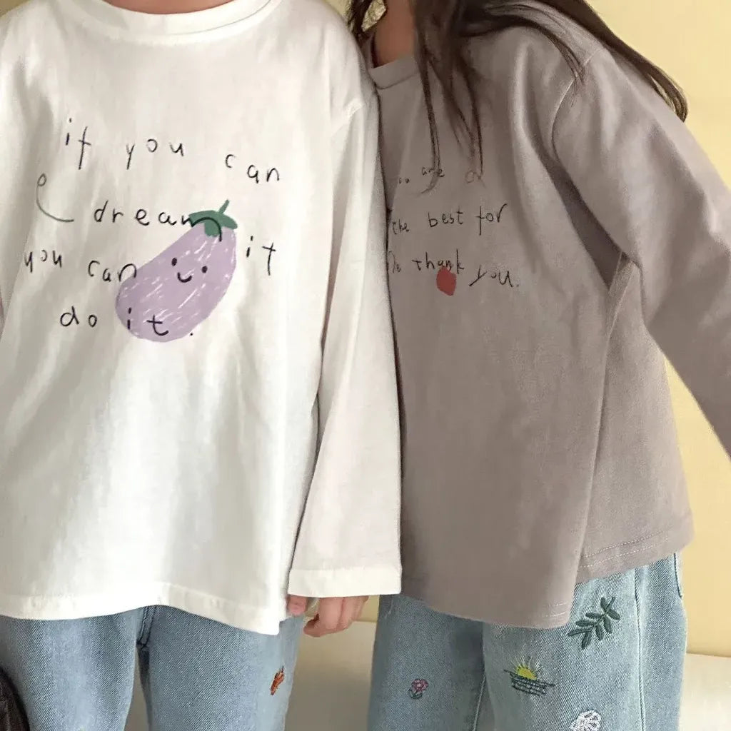 -手描き風イラスト長袖Tシャツ【mh0011229】 - mamahalo shop - 長袖Tシャツ -  べビー服 - 子供服 - 男の子 - 女の子