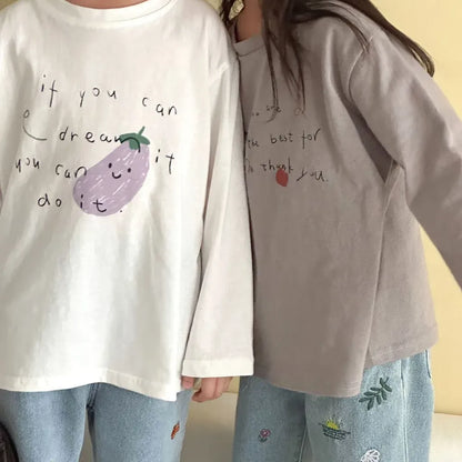 -手描き風イラスト長袖Tシャツ【mh0011229】 - mamahalo shop - 長袖Tシャツ -  べビー服 - 子供服 - 男の子 - 女の子