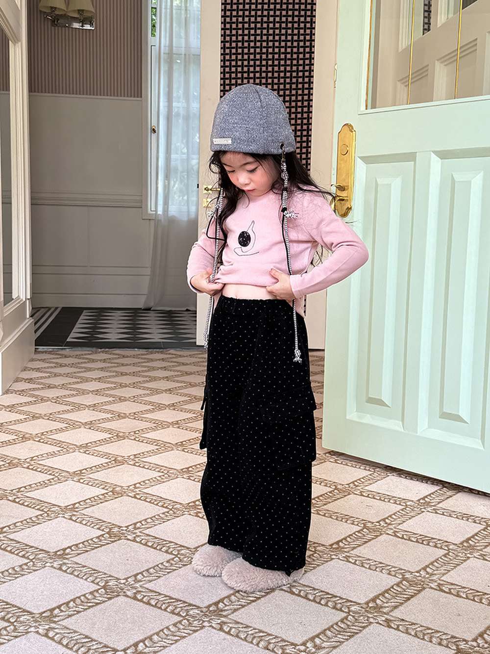 長袖ハイネックトップス | アップリケ刺繍 | 裏起毛モックネックカットソー【mh0011471】