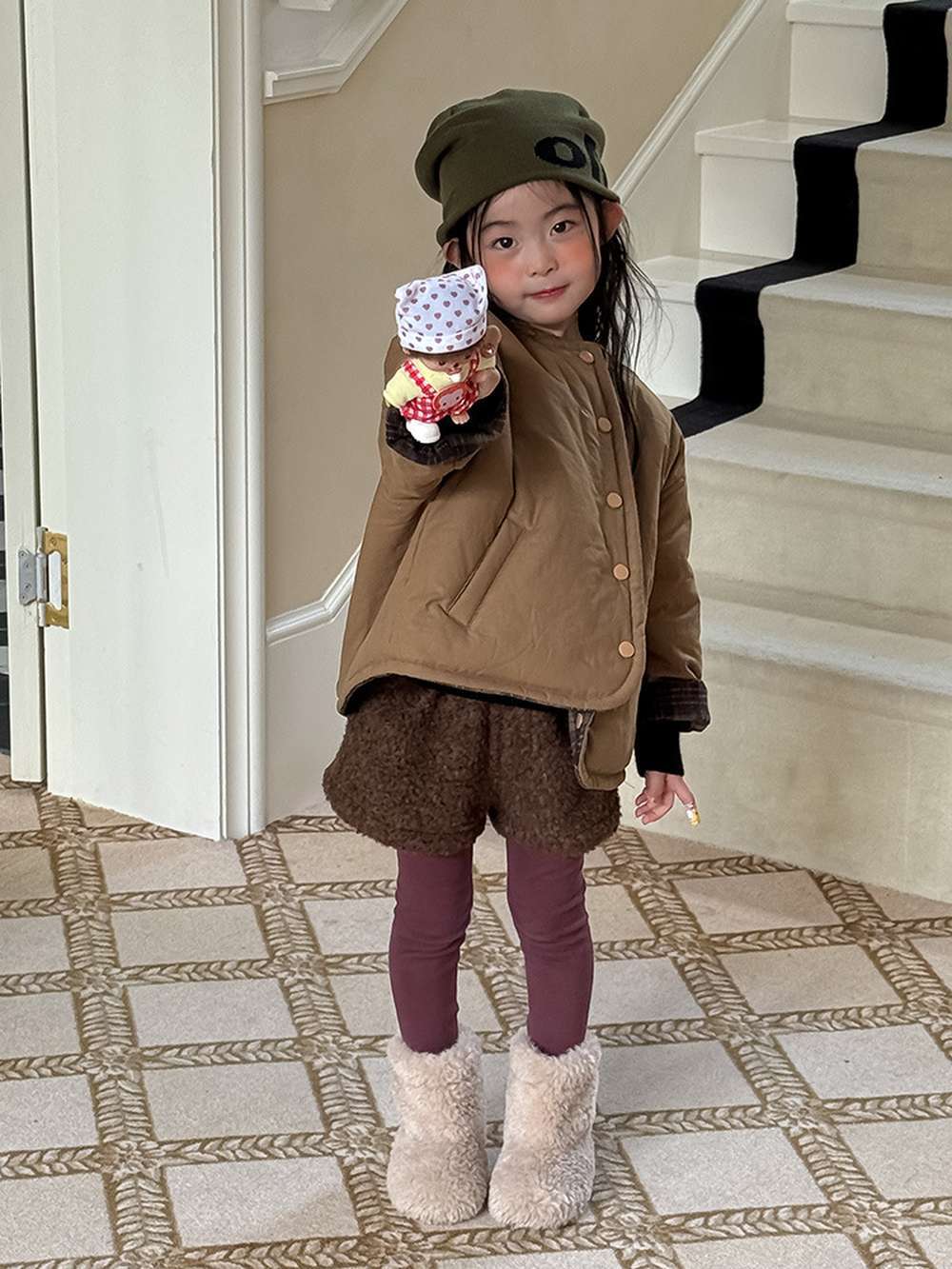 リバーシブルジャケット | 中綿入りウール混チェック柄 | バーン風アウター【mh0011468】