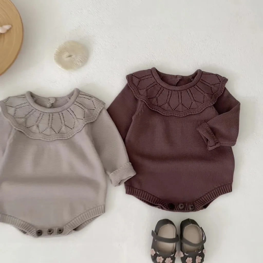 -ラッフルレースニット襟長袖ロンパース【mh0011077】 - mamahalo shop - 長袖ロンパース -  べビー服 - 子供服 - 男の子 - 女の子