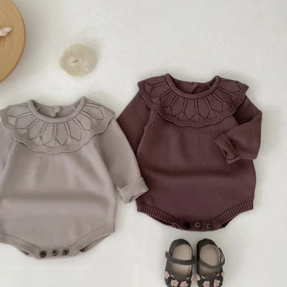 -ラッフルレースニット襟長袖ロンパース【mh0011077】 - mamahalo shop - 長袖ロンパース -  べビー服 - 子供服 - 男の子 - 女の子