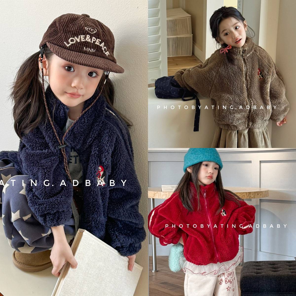 -ボアジャケット アウター ジップアップ 腕ライン 刺繍入り もこもこ素材【mh0011398】 - mamahalo shop - ショートコート・ジャケット・ジャンパー -  べビー服 - 子供服 - 男の子 - 女の子