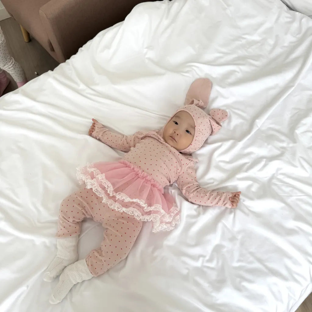 -ハートプリントトップス+レギンスセット うさ耳帽子 3点セット【mh0011177】 - mamahalo shop - 長袖セットアップ -  べビー服 - 子供服 - 男の子 - 女の子