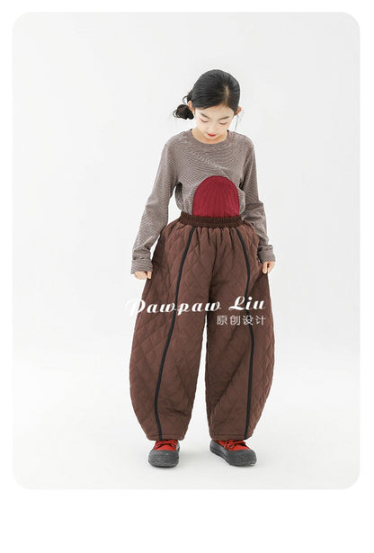 Pawpaw Liu | Diamond Plaid Brown Cotton Pants ダイヤ柄 コットン ブラウン テーパードパンツ【mh0020082】