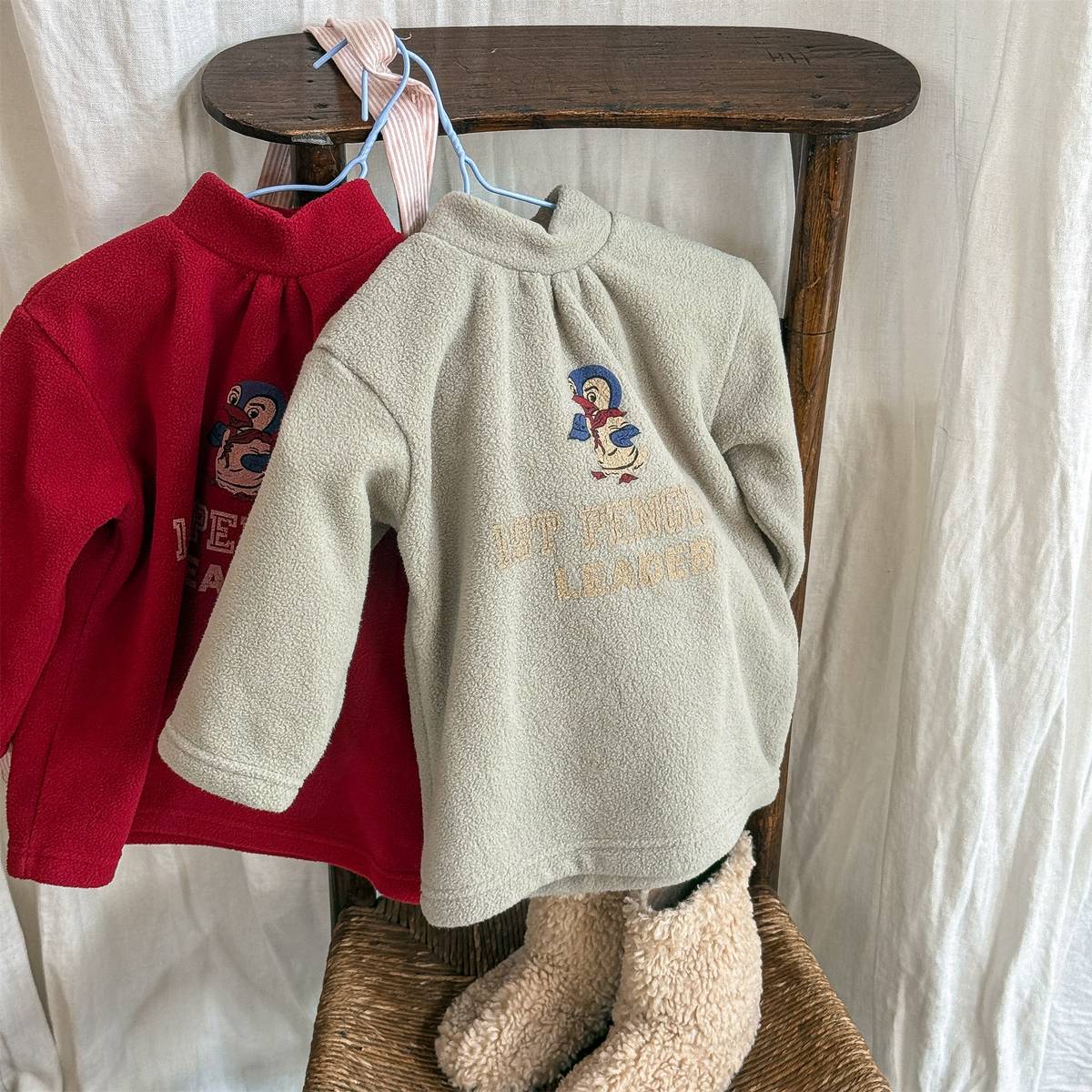 -長袖Tシャツ フリース素材 ハイネック ペンギン刺繍 プルオーバー【mh0011407】 - mamahalo shop - 長袖Tシャツ -  べビー服 - 子供服 - 男の子 - 女の子