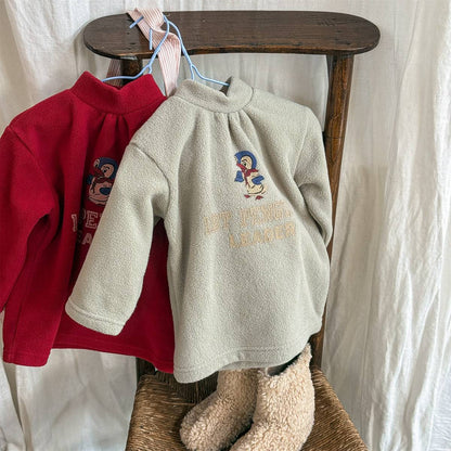 -長袖Tシャツ フリース素材 ハイネック ペンギン刺繍 プルオーバー【mh0011407】 - mamahalo shop - 長袖Tシャツ -  べビー服 - 子供服 - 男の子 - 女の子