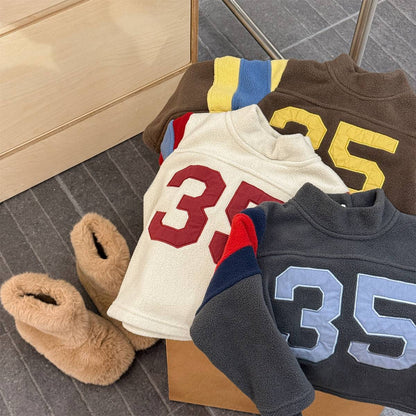 -長袖フリース プルオーバー ナンバーワッペン ハイネック スリーブデザイン【mh0011409】 - mamahalo shop - トレーナー・フーディ -  べビー服 - 子供服 - 男の子 - 女の子