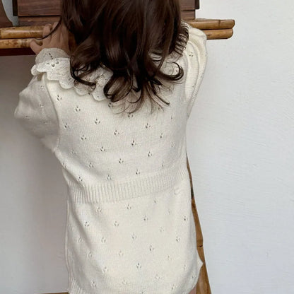 -花柄レース襟付き長袖ニットロンパース【mh0011150】 - mamahalo shop - 長袖ロンパース -  べビー服 - 子供服 - 男の子 - 女の子