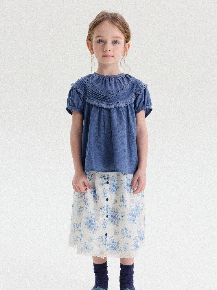 French Lace Puff Sleeve Cotton Shirt レース 半袖ブラウス【mh0013200】
