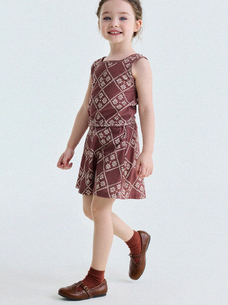 Retro Geometric Tank Top Skort ダイヤ柄 タンクトップ パンツインスカート【mh0013185】