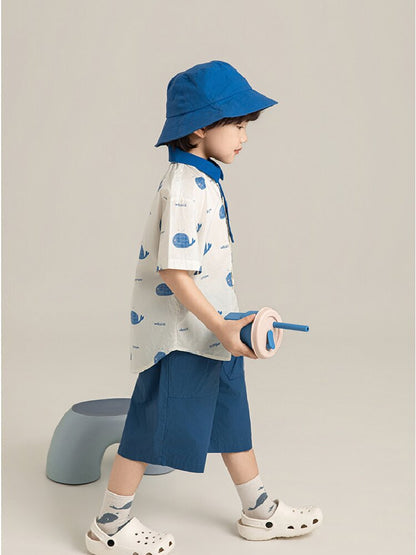 Elephant Whale Shirt ネクタイ付 アニマル 半袖シャツ【mh0012735】