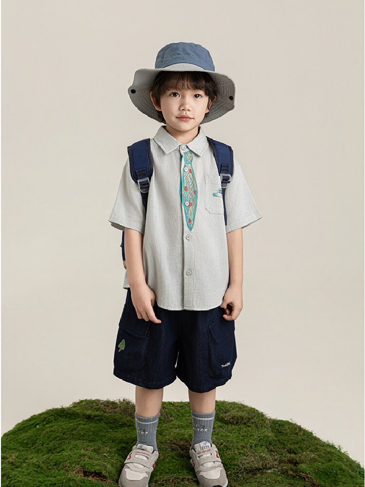 Hand-Drawn Tie Print Cotton Shirt ネクタイプリント コットン 半袖シャツ【mh0012731】