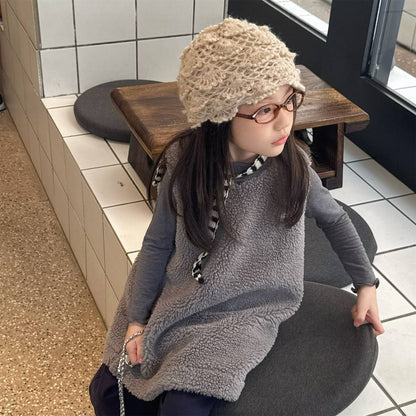 -シープボアジャンパースカート ノースリーブ ふわふわ素材 ワンピース【mh0011420】 - mamahalo shop - ノースリーブワンピース -  べビー服 - 子供服 - 男の子 - 女の子