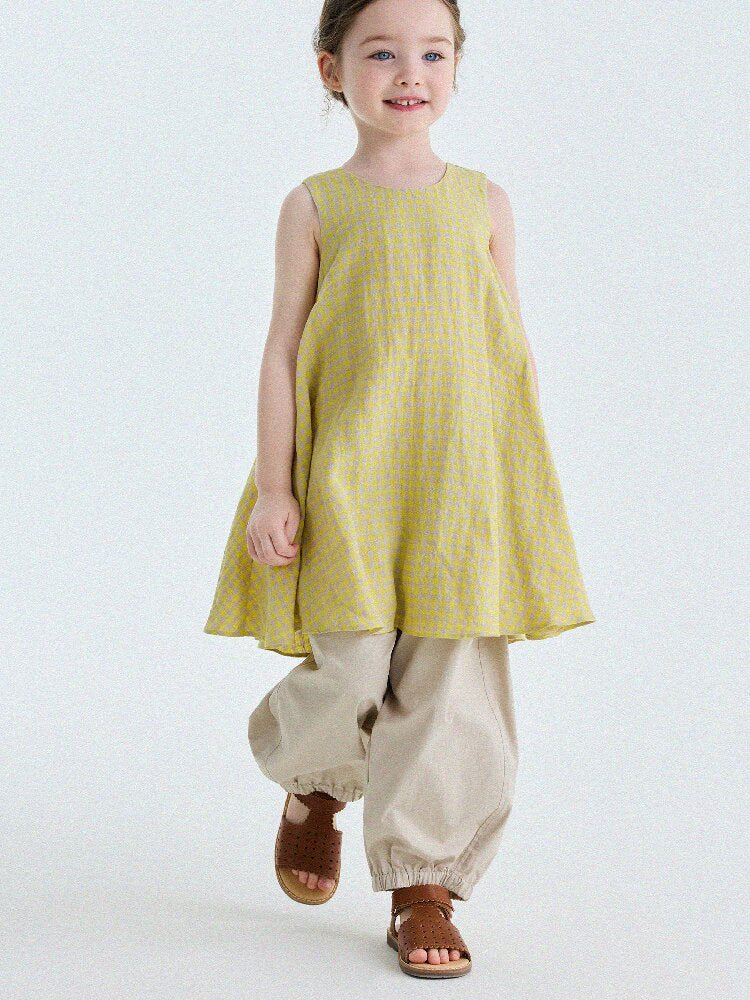 Gingham Plaid Linen Sundress チェック ノースリーブワンピース【mh0013186】