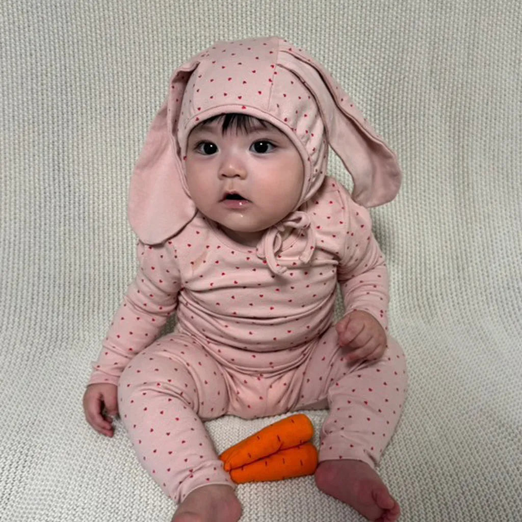 -ハートプリントトップス+レギンスセット うさ耳帽子 3点セット【mh0011177】 - mamahalo shop - 長袖セットアップ -  べビー服 - 子供服 - 男の子 - 女の子