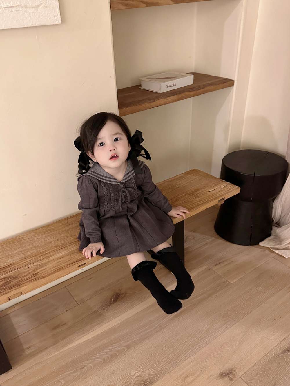 長袖ニットワンピース セーラー襟 プリーツスカート ベビー服【mh0011512】