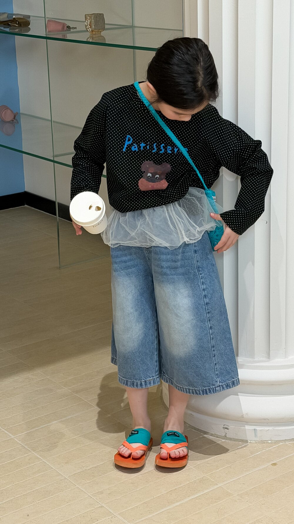 Polka Dot Cartoon Letter T-Shirt ドット柄キャラクター長袖Tシャツ【mh0012106】