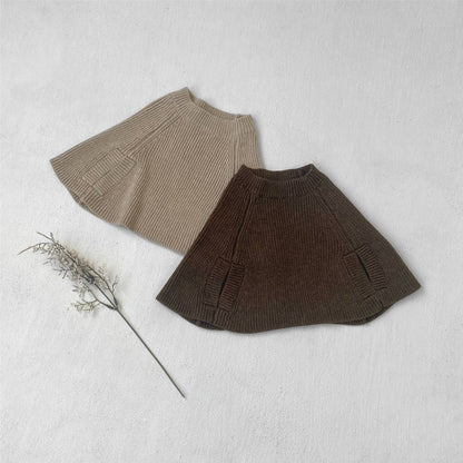 -ニットポンチョ マント リブ編み ハイネック 袖穴付き アウター【mh0011370】 - mamahalo shop - カーディガン・パーカー -  べビー服 - 子供服 - 男の子 - 女の子