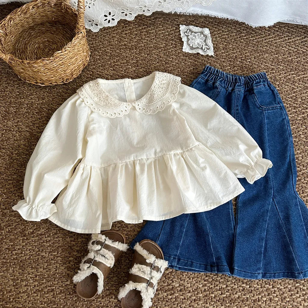 -切替デザインデニムフレアベルボトムパンツ【mh0011256】 - mamahalo shop - デニムパンツ -  べビー服 - 子供服 - 男の子 - 女の子