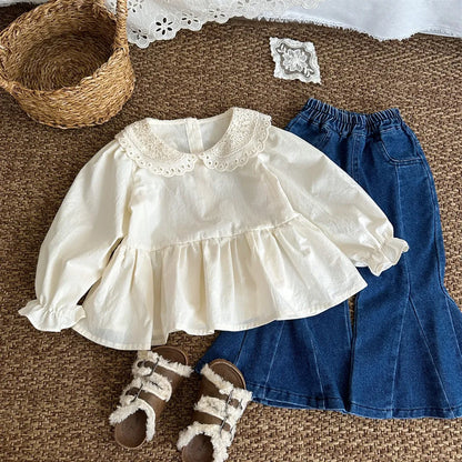-切替デザインデニムフレアベルボトムパンツ【mh0011256】 - mamahalo shop - デニムパンツ -  べビー服 - 子供服 - 男の子 - 女の子