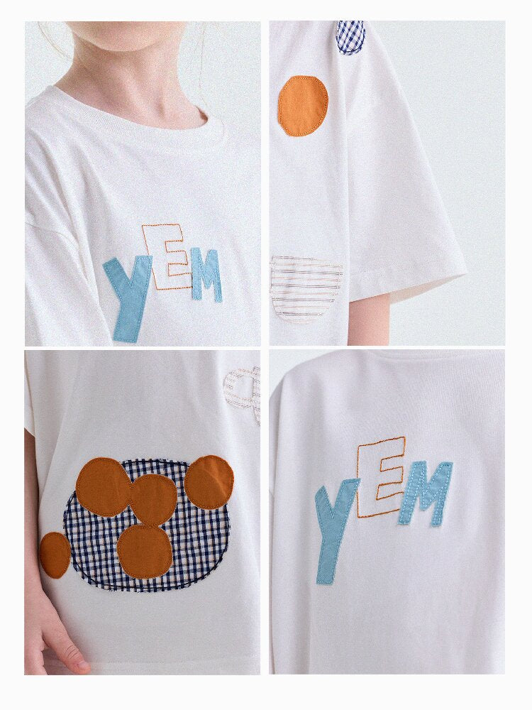 Camiseta de Manga Corta con Letras Aplicadas 【mh0013192】