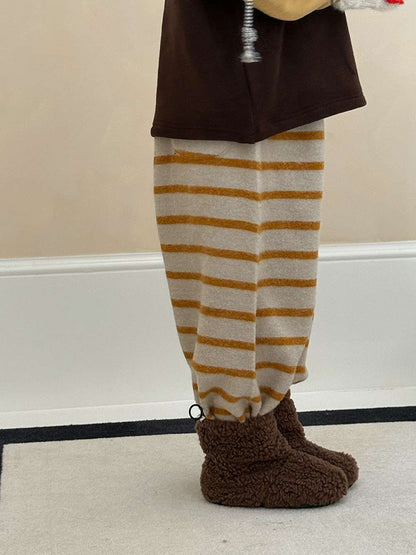 ロングボアパンツ もこもこ ボーダー スウェットパンツ【mh0011465】