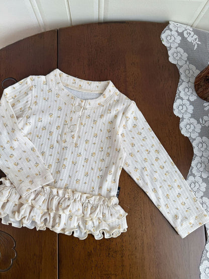 Floral Print Knitted T-Shirt 花柄 ニット Tシャツ ドールカラー【mh0012159】