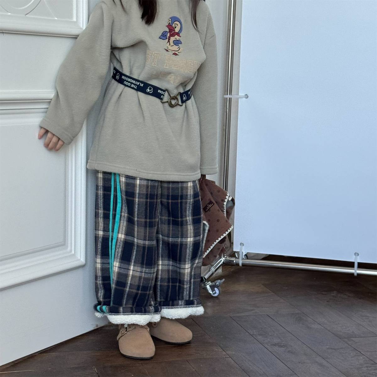 -裏起毛スウェットパンツ ロングパンツ カジュアル チェック サイドライン【mh0011402】 - mamahalo shop - ロングパンツ・スウェットパンツ -  べビー服 - 子供服 - 男の子 - 女の子