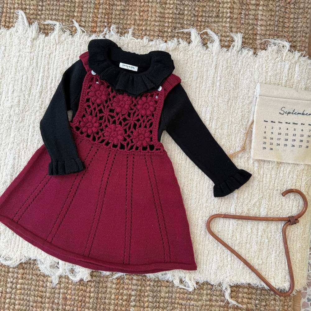 ノースリーブジャンパースカート クロシェ編み サス付き ニットワンピース【mh0011517】