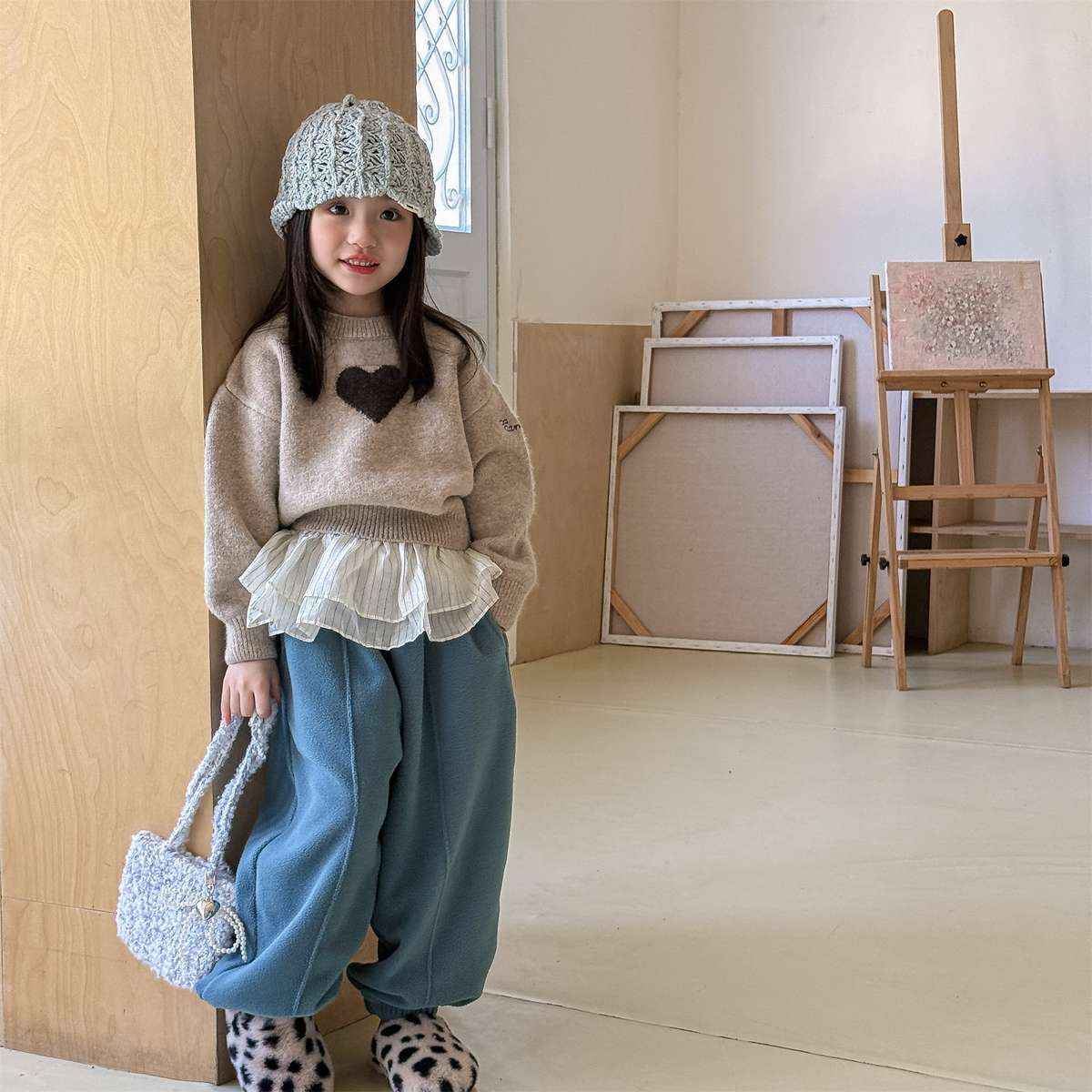 長袖ニット ハート柄プルオーバー クルーネック ゆるシルエット【mh0011432】