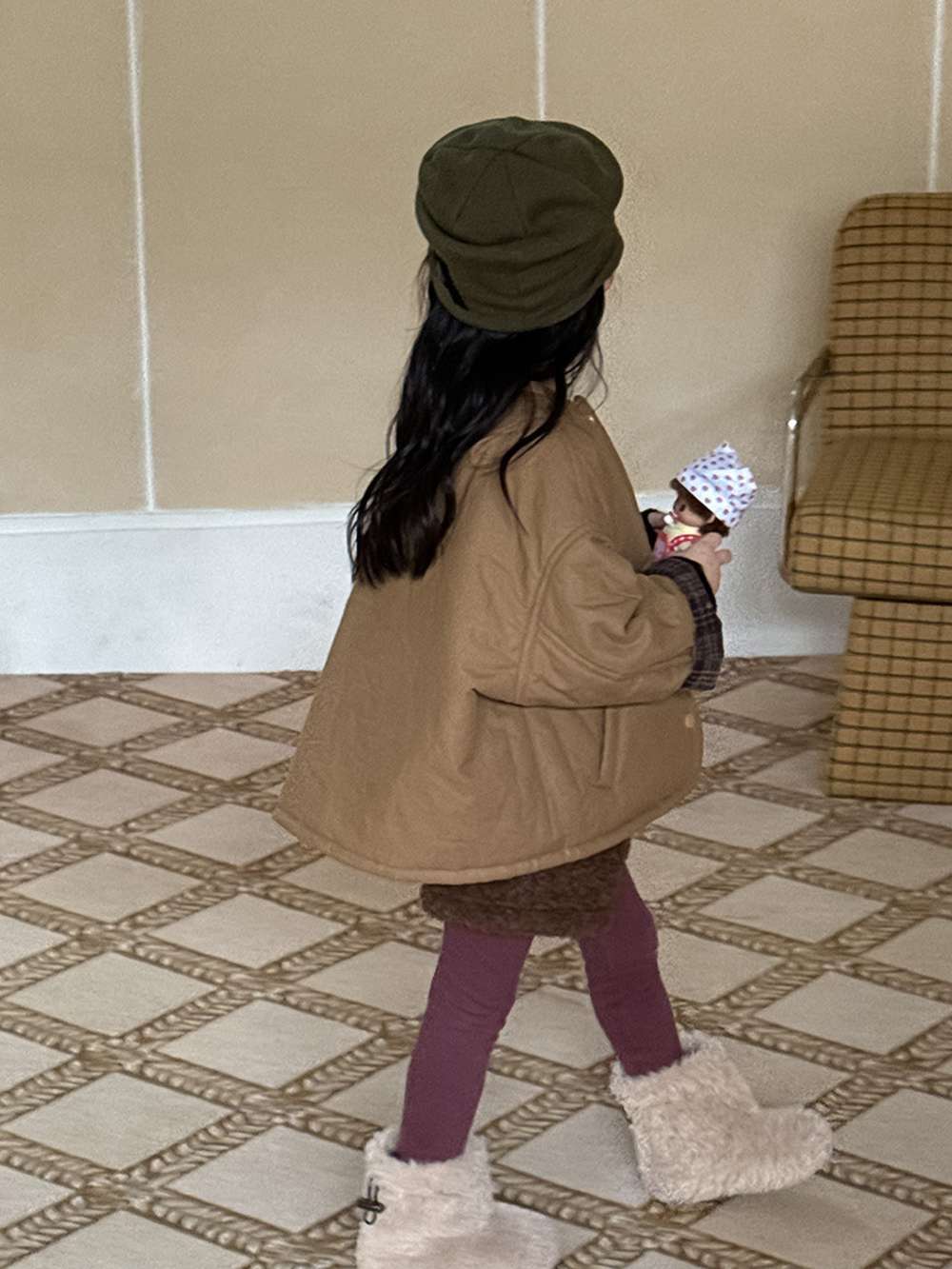 リバーシブルジャケット | 中綿入りウール混チェック柄 | バーン風アウター【mh0011468】