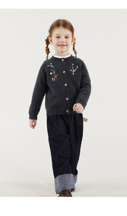 -長袖カーディガン ウール混紡 刺繍デザイン クルーネック【mh0011343】 - mamahalo shop - カーディガン・パーカー -  べビー服 - 子供服 - 男の子 - 女の子