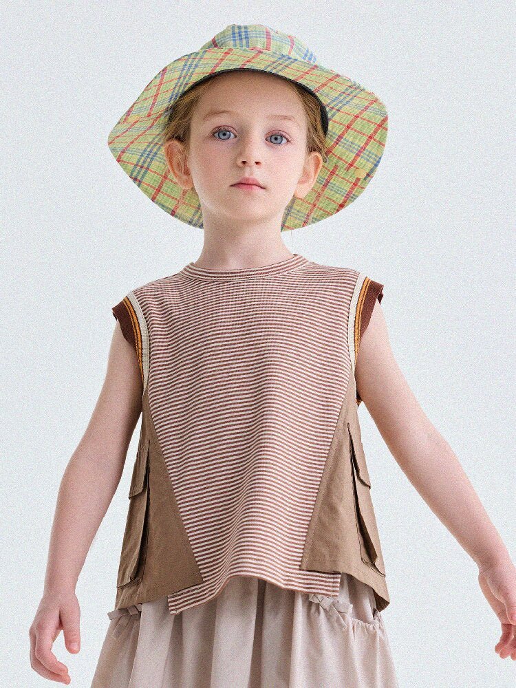 Striped Cargo Vest Cotton T-shirt Camiseta sin mangas de rayas【mh0013203】