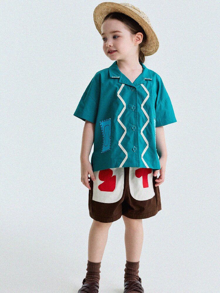 Retro Color-Blocking Short-Sleeved Cotton Shirt レトロ 半袖シャツ【mh0013207】