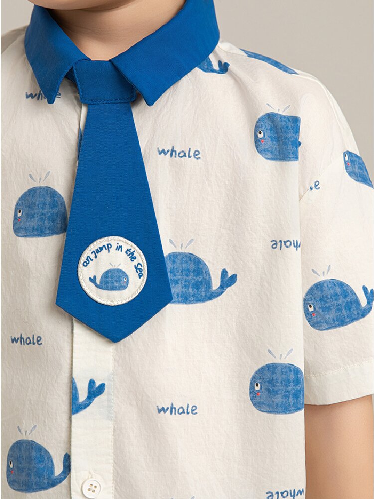 Elephant Whale Shirt ネクタイ付 アニマル 半袖シャツ【mh0012735】