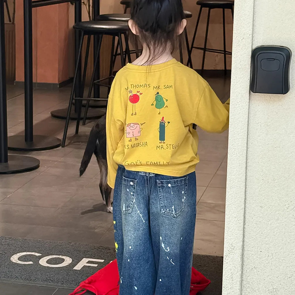 -落書き風キャラクターTシャツ ロゴ入りバックプリント長袖Tシャツ【mh0011065】 - mamahalo shop - 長袖Tシャツ -  べビー服 - 子供服 - 男の子 - 女の子