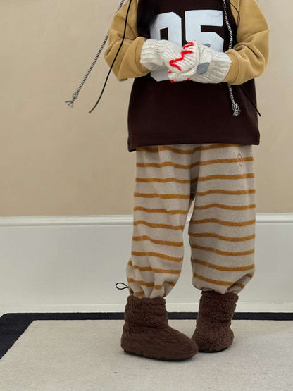 ロングボアパンツ もこもこ ボーダー スウェットパンツ【mh0011465】