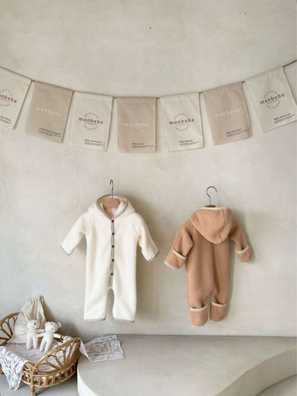 長袖もこもこフーディロンパース | フード付きボア | 防寒アウタージャンプスーツ【mh0011497】