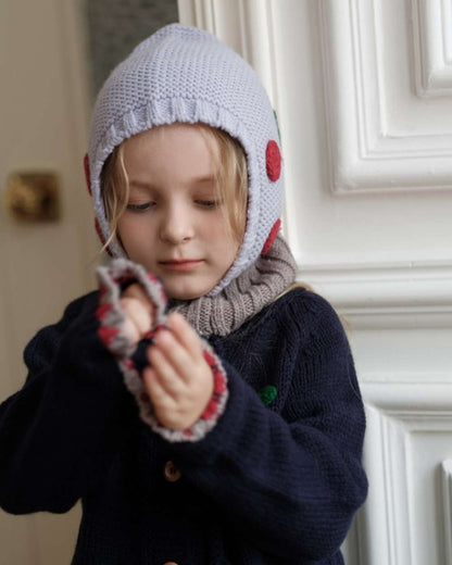 Knit hat/headband with flower crochet embroidery, perfect for warmth and protection for babies and kids [mh0011553]