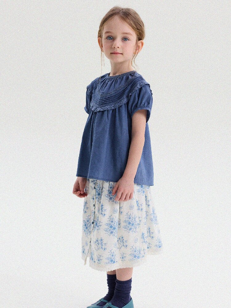 French Lace Puff Sleeve Cotton Shirt レース 半袖ブラウス【mh0013200】