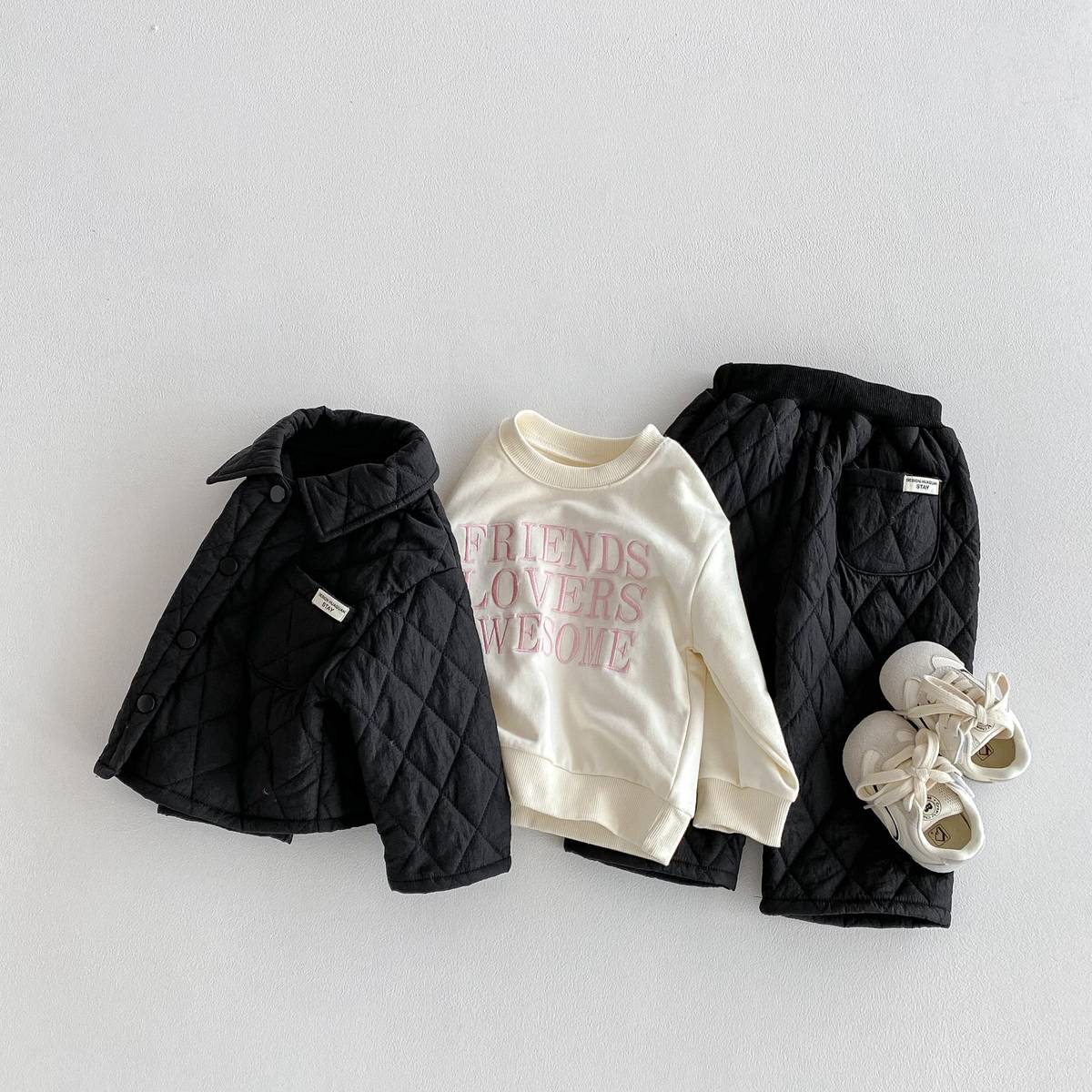 -長袖キルティングジャケット+パンツ セットアップ 2点セット 防寒 中綿ダイヤ柄【mh0011387】 - mamahalo shop - 長袖セットアップ -  べビー服 - 子供服 - 男の子 - 女の子