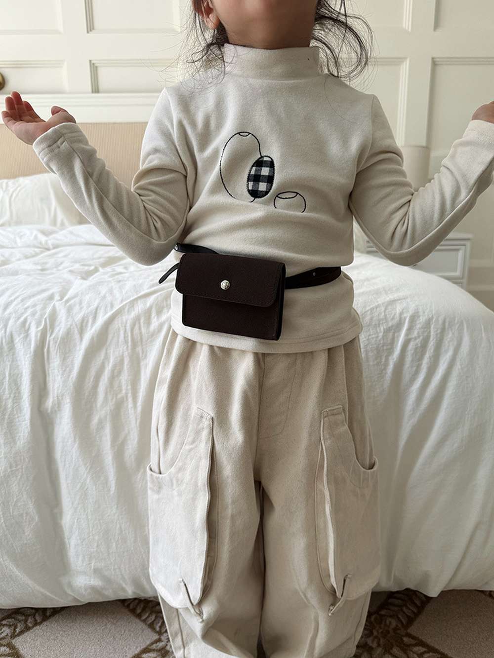 長袖ハイネックトップス | アップリケ刺繍 | 裏起毛モックネックカットソー【mh0011471】