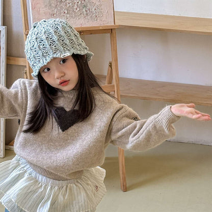 長袖ニット ハート柄プルオーバー クルーネック ゆるシルエット【mh0011432】