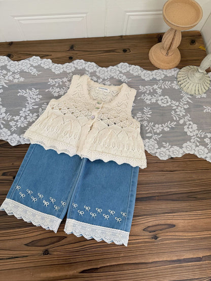 Openwork Jacquard Knitted Vest 透かし編みジャガードニットベスト【mh0012108】