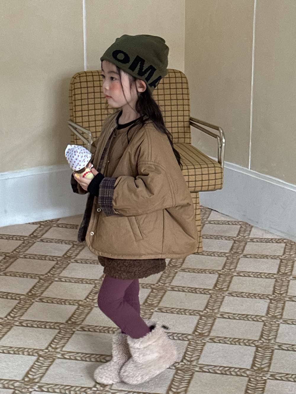 リバーシブルジャケット | 中綿入りウール混チェック柄 | バーン風アウター【mh0011468】