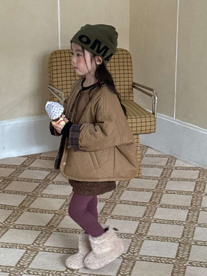 リバーシブルジャケット | 中綿入りウール混チェック柄 | バーン風アウター【mh0011468】